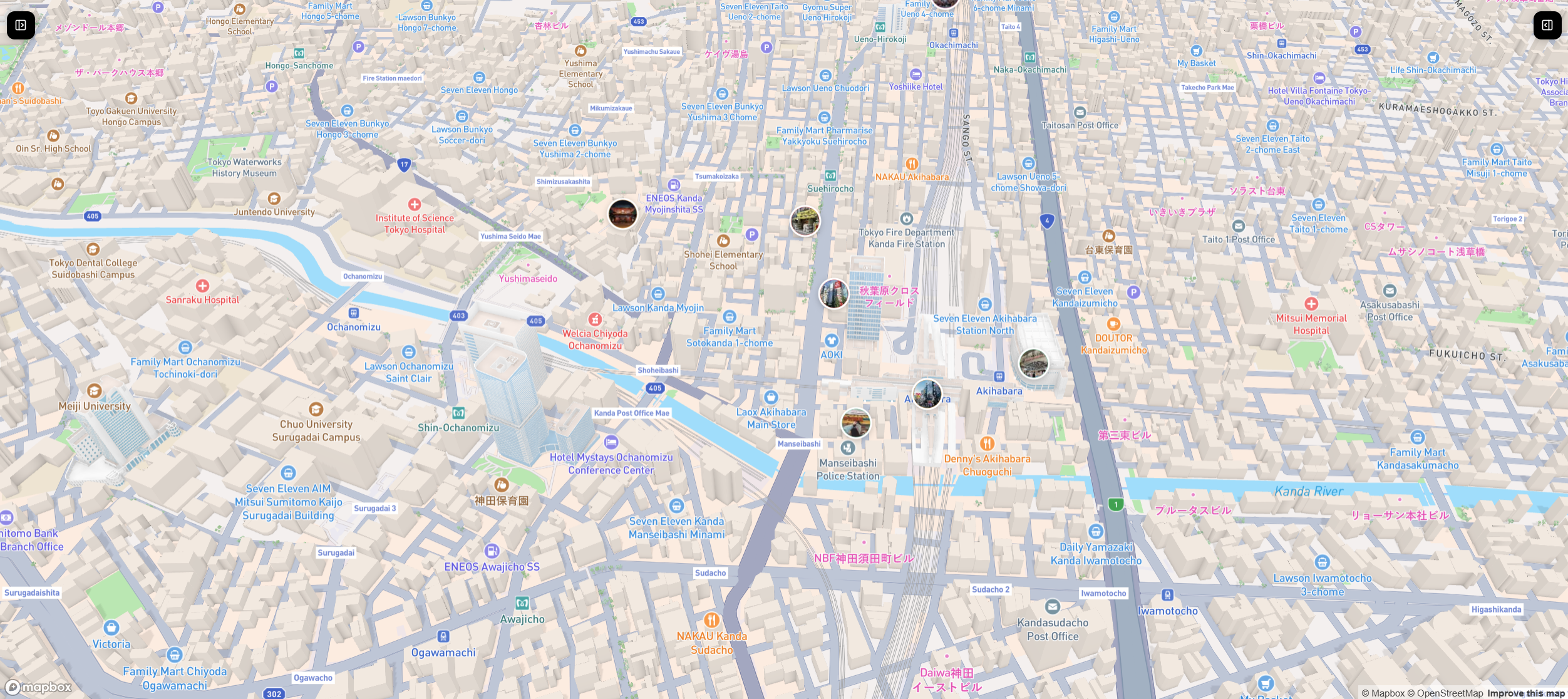 Tokyo 3D map with photo markers